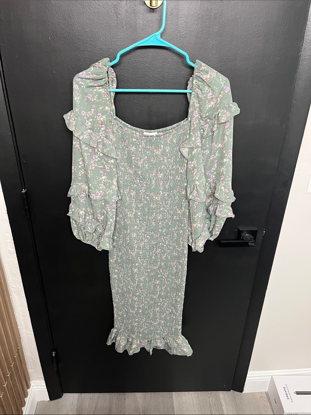 Petal & Pup Sage Green Floral Smocked Midi Dress